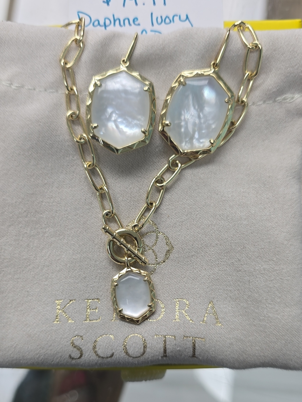 Kendra Scott Gold-tone Mother-of-Pearl Pendant Necklace and Earrings